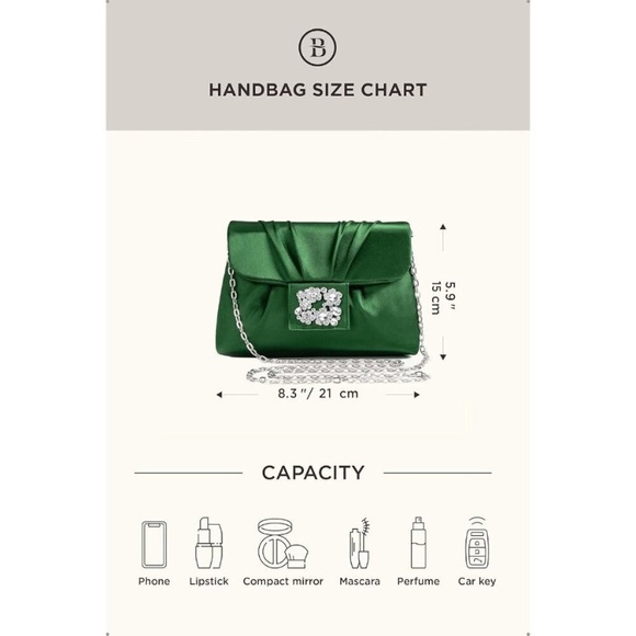 NWT-Elegant Green Satin Clutch with Chain Strap - Picture 11 of 12